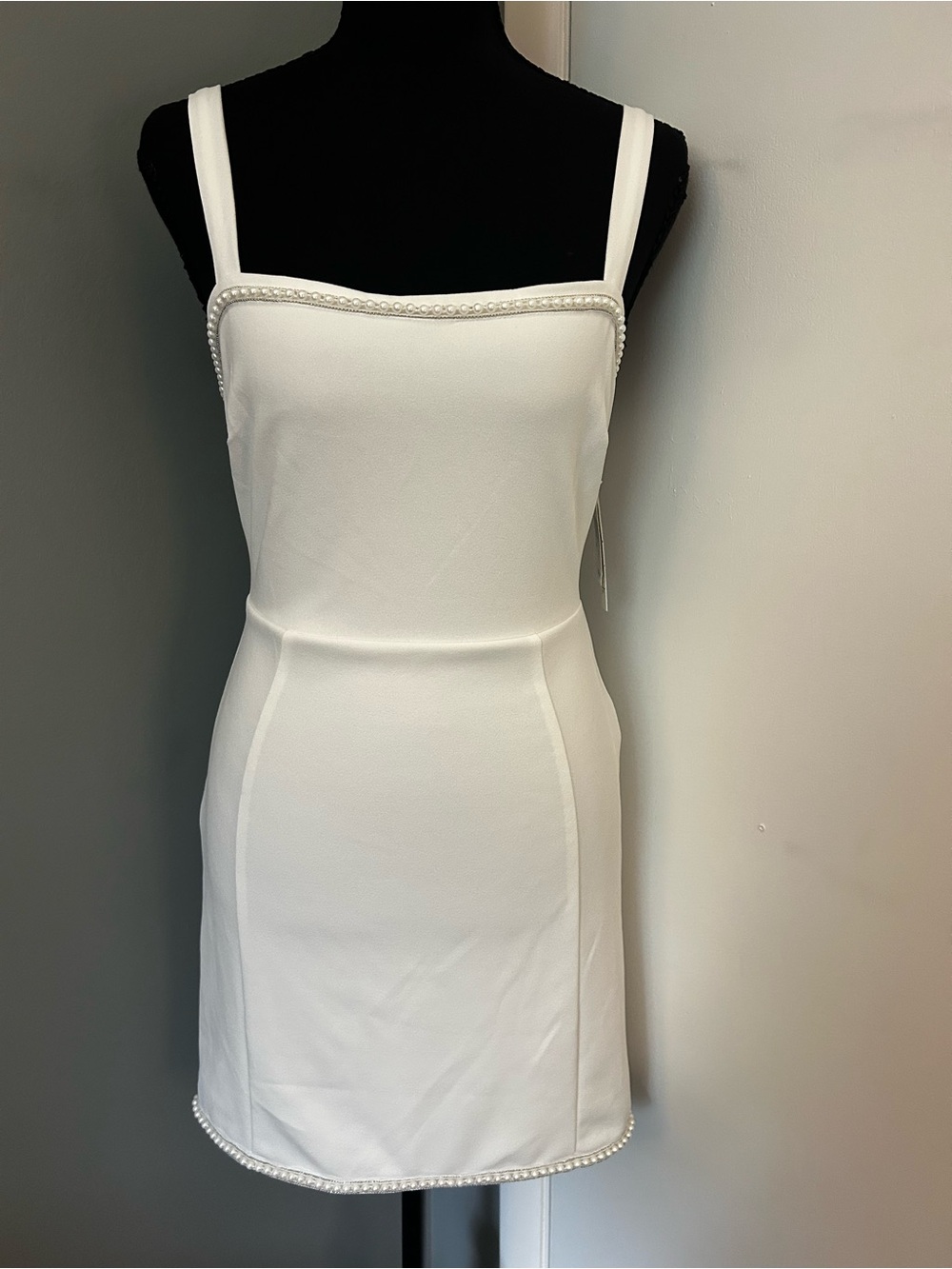 NWT Classic White Pearl-Trim Mini Dress